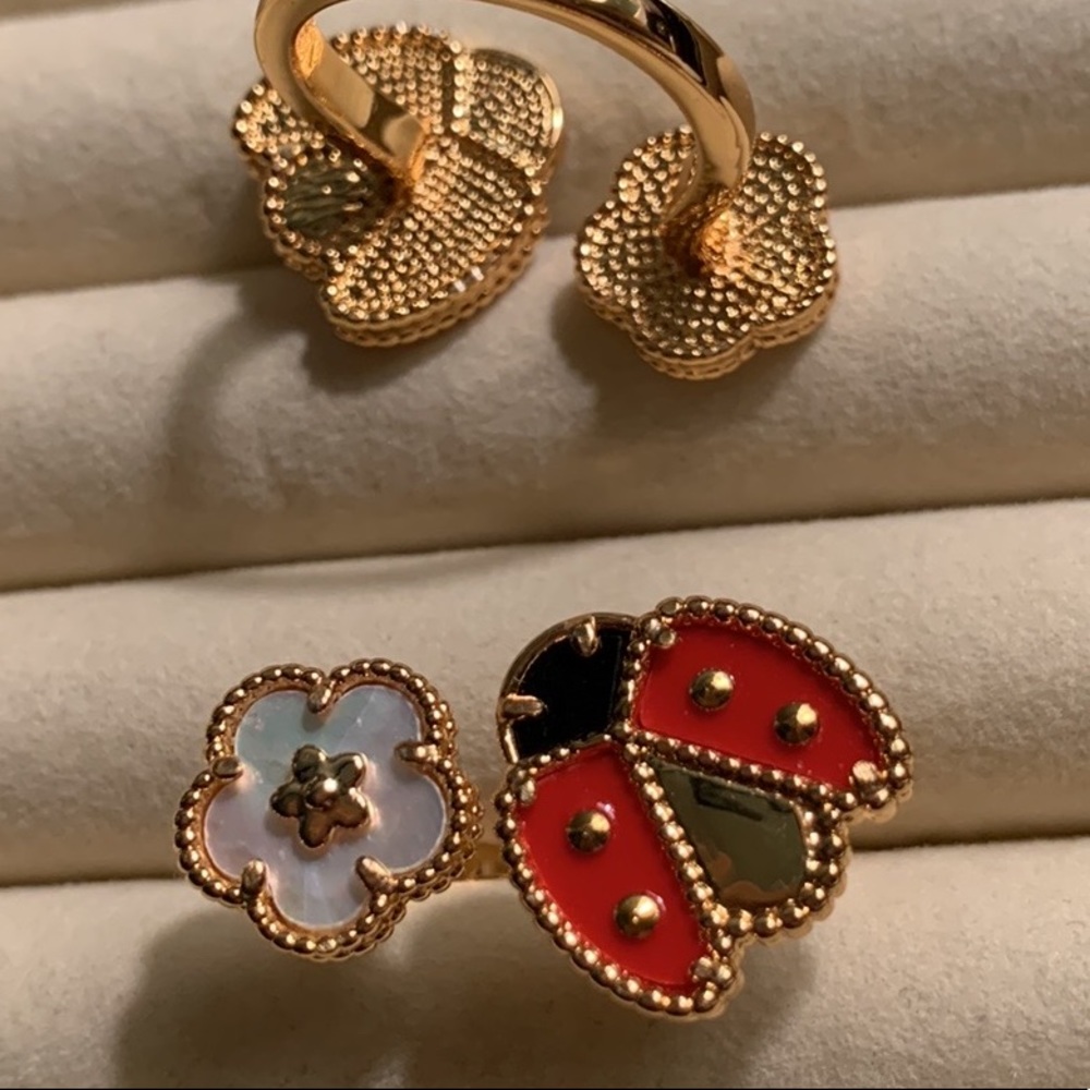 18 K gold Ring of mother of pearl butterfly $ flower adjustable Ring - Picture 15 of 15